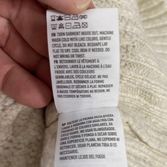 American Eagle Sweater Mens Small Ivory Cable Patchwork Mock Neck Pullover - Picture 6 of 11